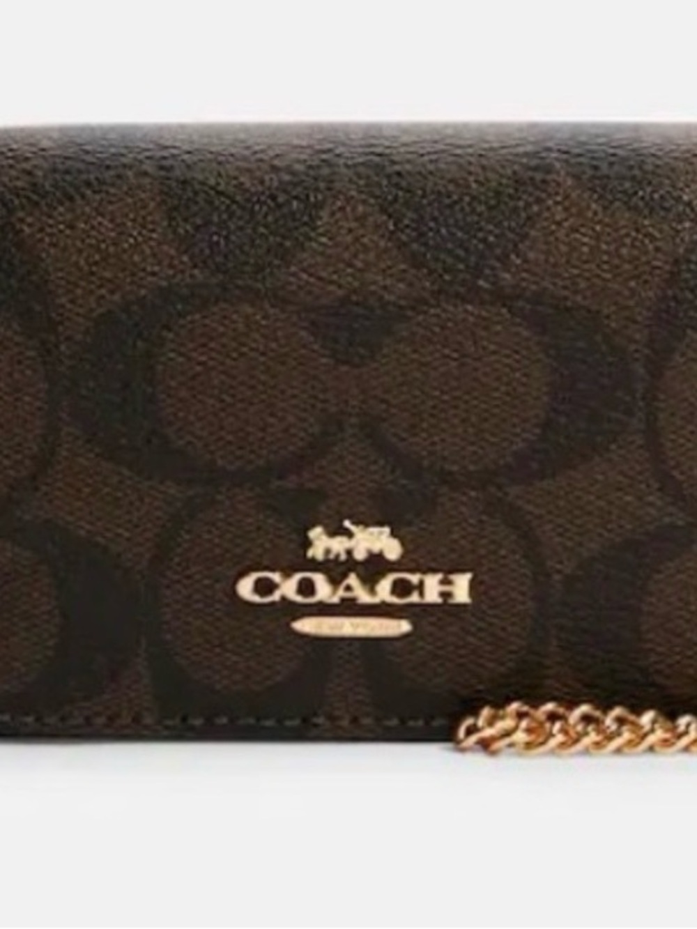 Coach Signature Mini Wallet on Gold Chain Brown/Black Canvas with Gold Logo - Picture 4 of 12